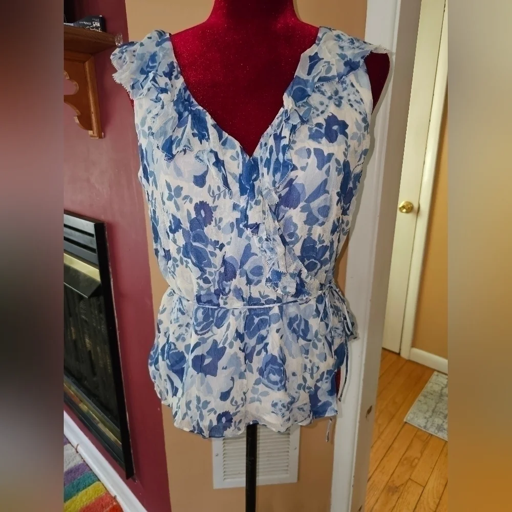 Polo Ralph Lauren Sleeveless Flower Blue Blouse SZ 4 - Picture 1 of 8